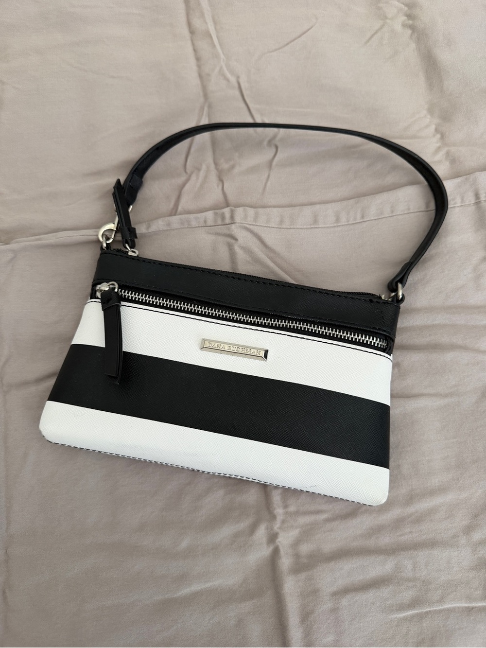 Dana Buchman Black and White Striped Shoulder Bag